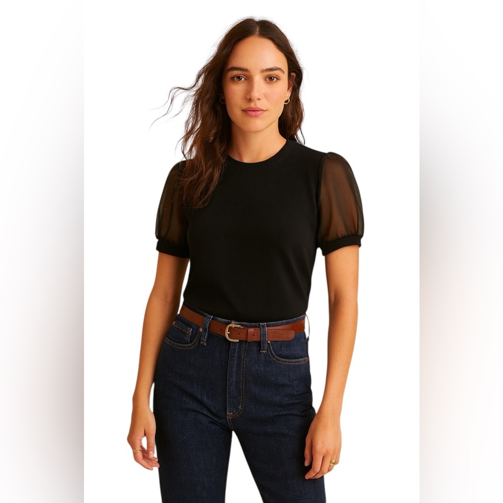 Madewell Women's Black Sheer Sleeve Knit Shirt Sz. XS NWOT